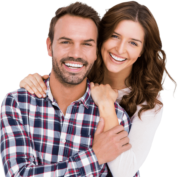 man and woman smiling together